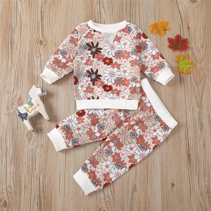 Toddler Girls Floral Long Sleeve Top & Pants Kids Wholesale Clothing - PrettyKid
