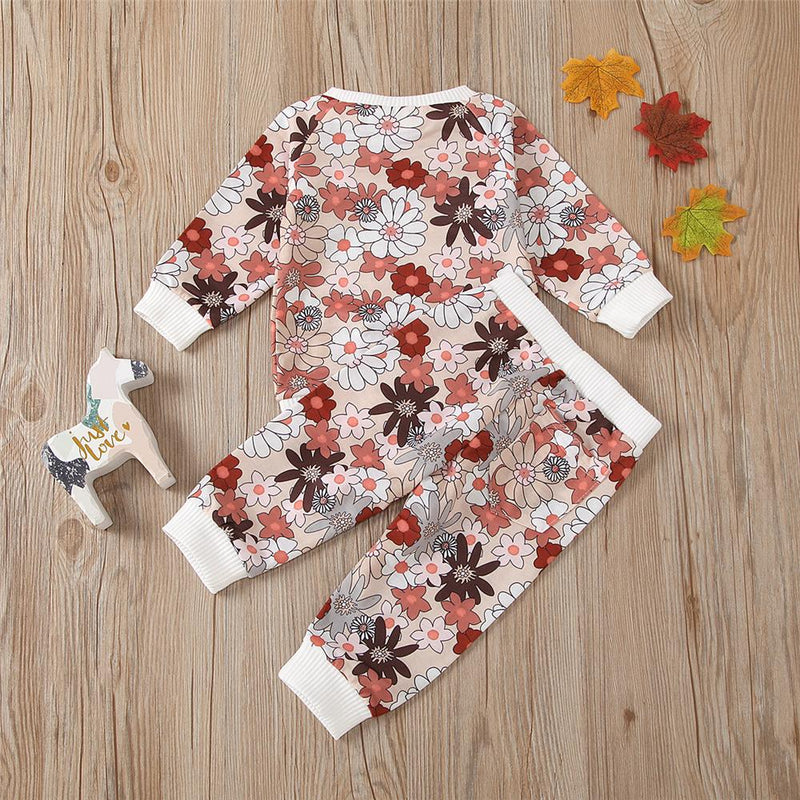 Toddler Girls Floral Long Sleeve Top & Pants Kids Wholesale Clothing - PrettyKid