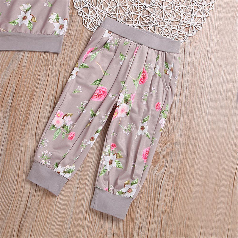 Toddler Girls Floral Print Crew Neck Top & Pants Girls Clothing Wholesalers - PrettyKid