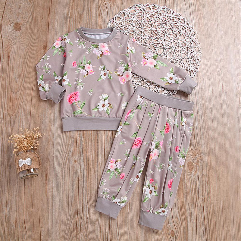 Toddler Girls Floral Print Crew Neck Top & Pants Girls Clothing Wholesalers - PrettyKid
