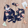 Baby Girls Floral Print Hooded Top & Pants & Headband Toddler Girls Wholesale - PrettyKid