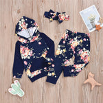 Baby Girls Floral Print Hooded Top & Pants & Headband Toddler Girls Wholesale - PrettyKid