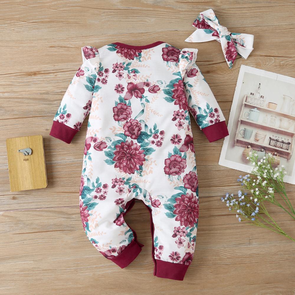Baby Girl Floral Print Long Sleeve Romper & Headband Baby Wholesale Suppliers - PrettyKid