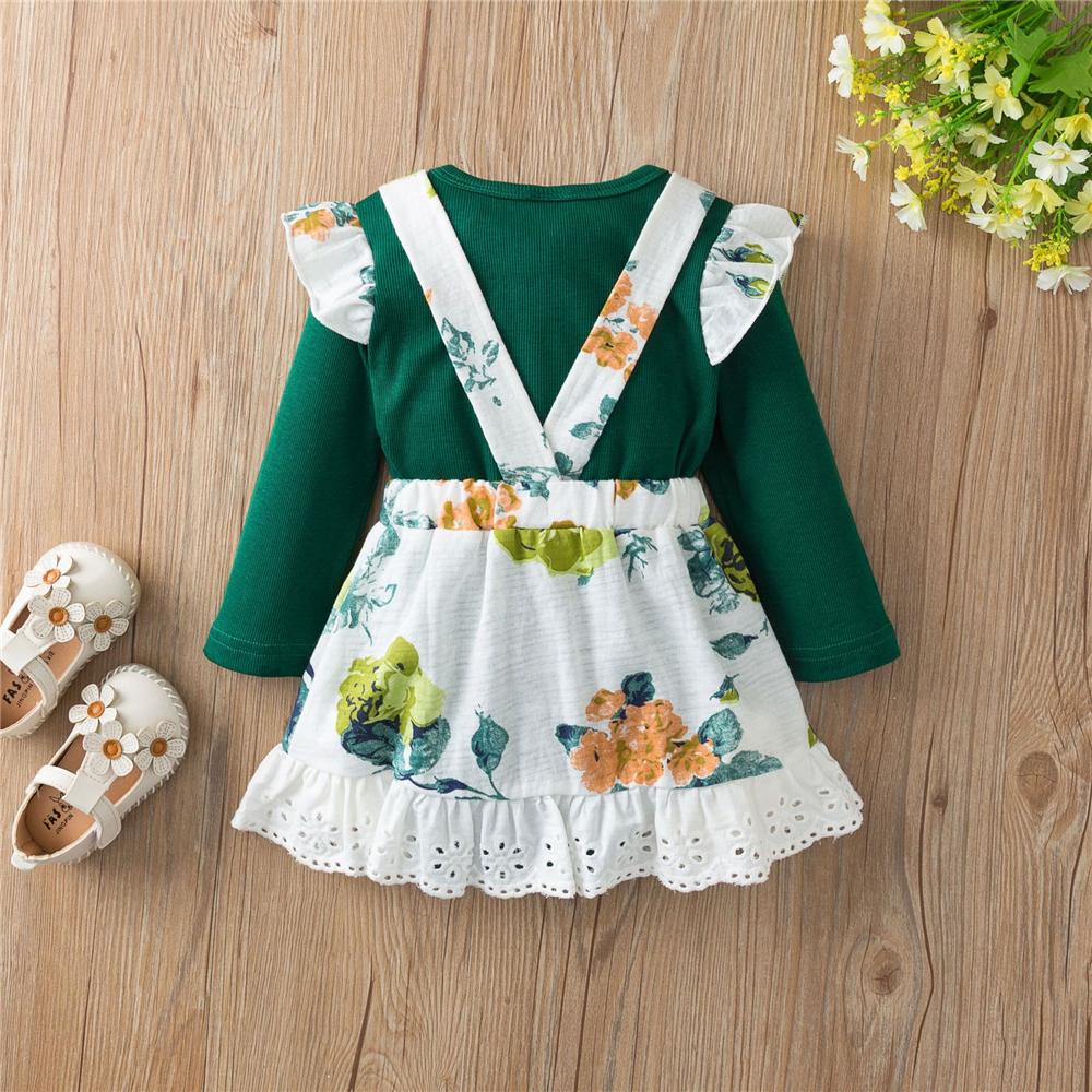 Baby Girls Floral Print Romper & Suspender Skirt Cheap Boutique Baby Clothing - PrettyKid