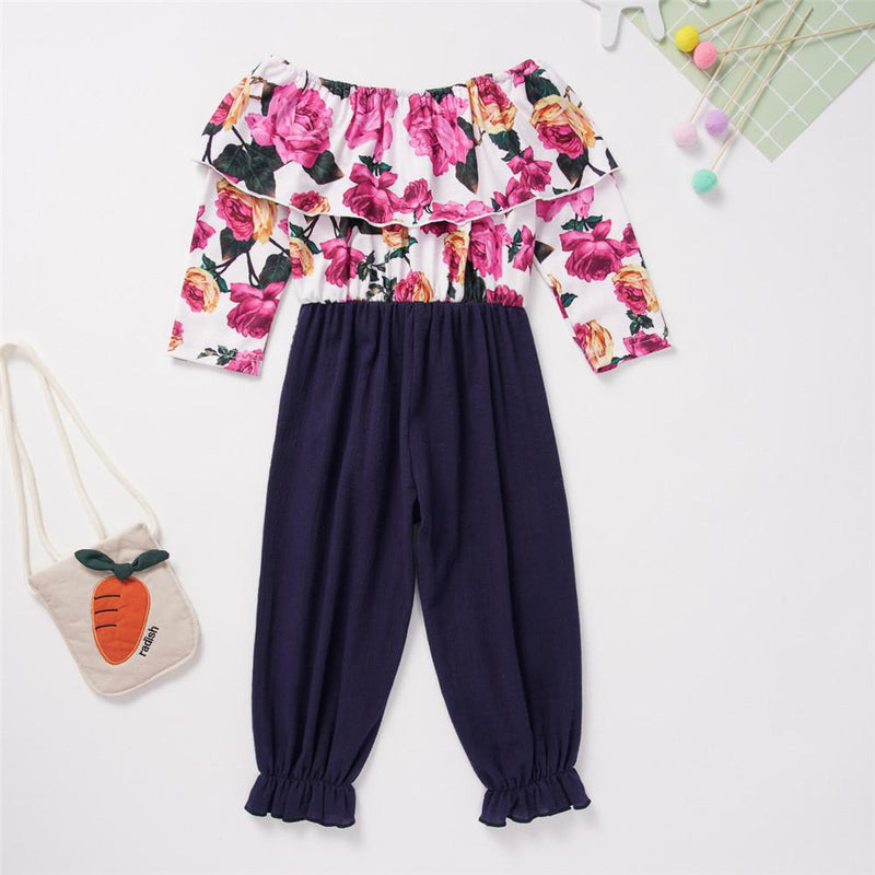 Girls Floral Print Sweet Jumpsuit - PrettyKid