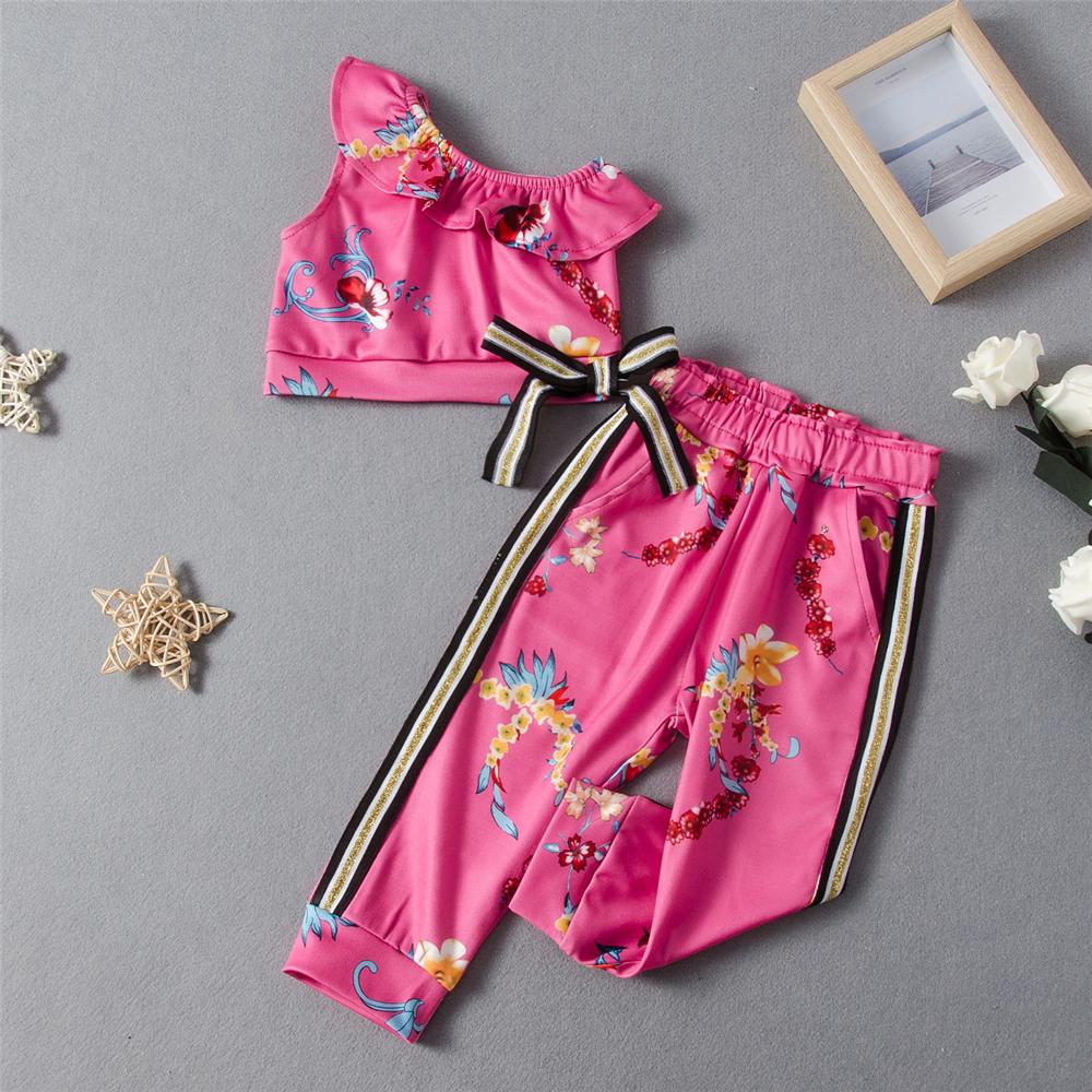 Girls Floral Printed Bow Decor Sleeveless Top & Trousers Wholesale Girls - PrettyKid