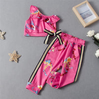 Girls Floral Printed Bow Decor Sleeveless Top & Trousers Wholesale Girls - PrettyKid