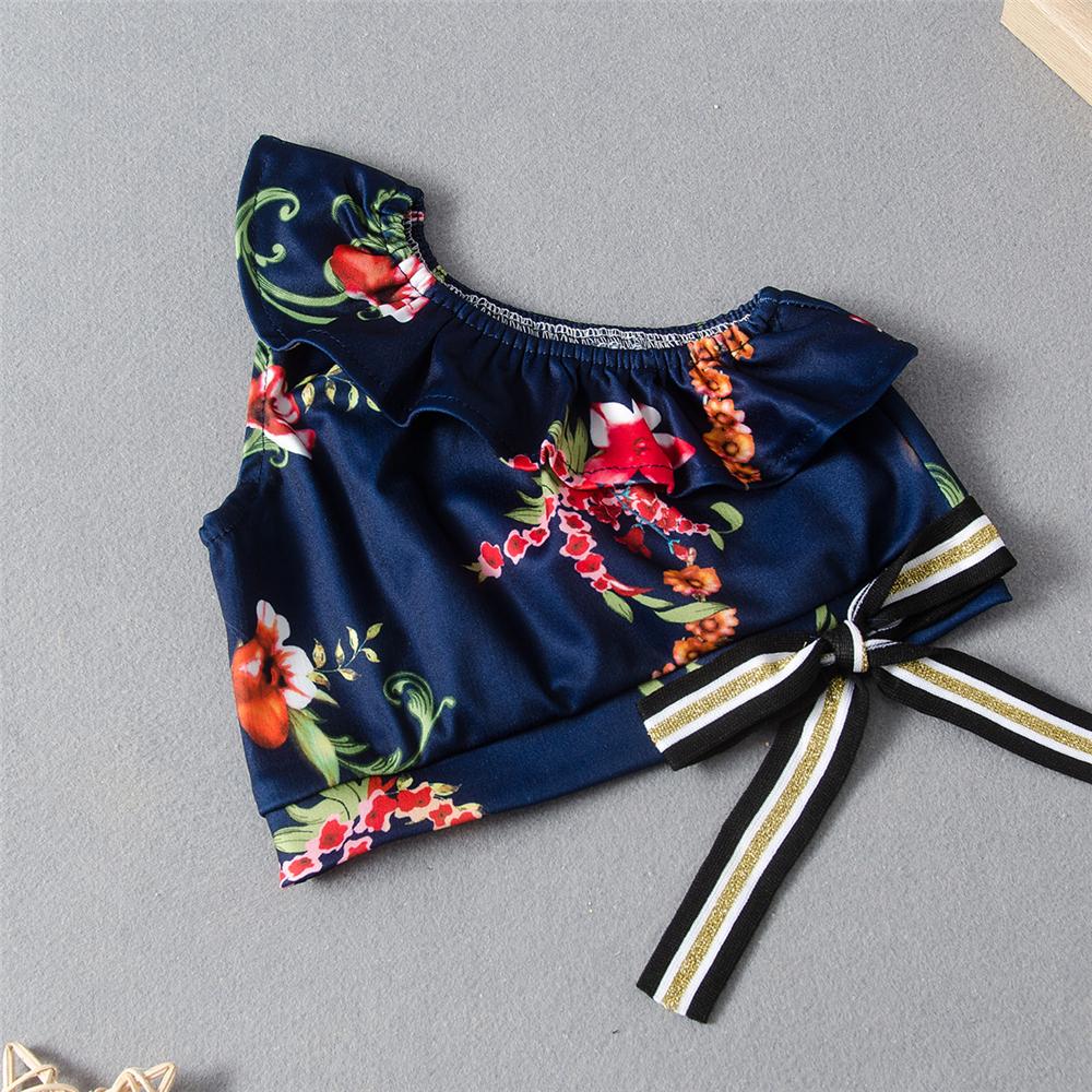 Girls Floral Printed Bow Decor Sleeveless Top & Trousers Wholesale Girls - PrettyKid
