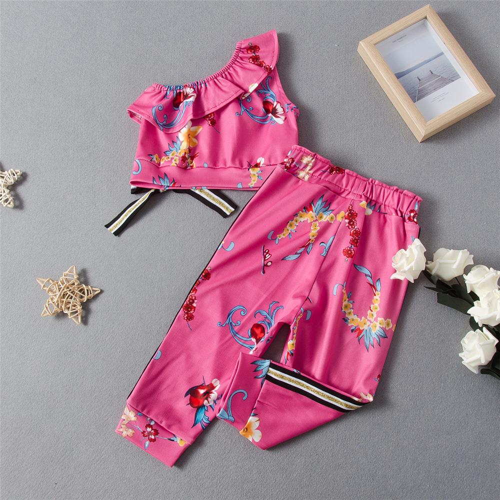 Girls Floral Printed Bow Decor Sleeveless Top & Trousers Wholesale Girls - PrettyKid