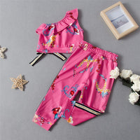 Girls Floral Printed Bow Decor Sleeveless Top & Trousers Wholesale Girls - PrettyKid