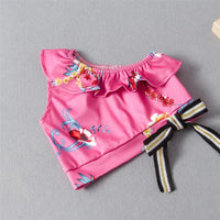 Girls Floral Printed Bow Decor Sleeveless Top & Trousers Wholesale Girls - PrettyKid