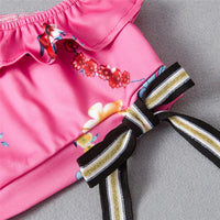 Girls Floral Printed Bow Decor Sleeveless Top & Trousers Wholesale Girls - PrettyKid
