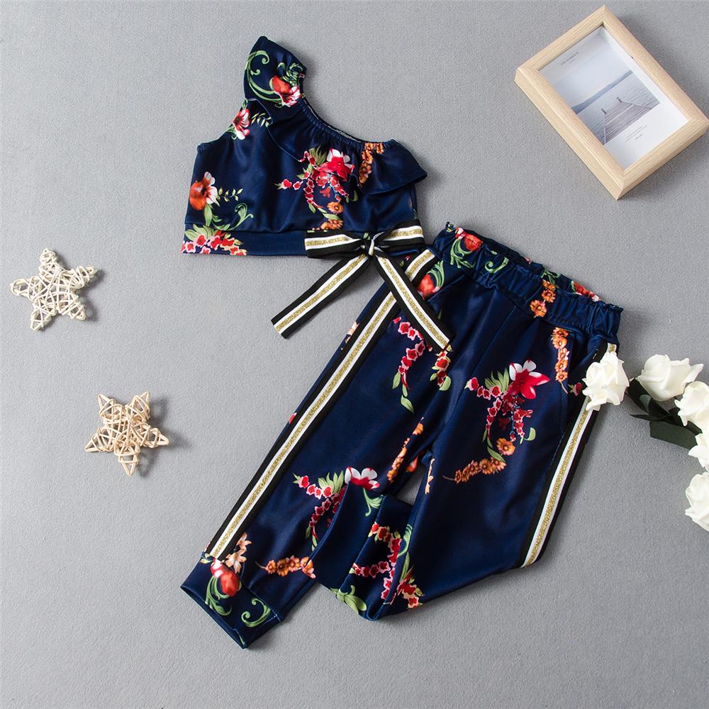 Girls Floral Printed Bow Decor Sleeveless Top & Trousers Wholesale Girls - PrettyKid