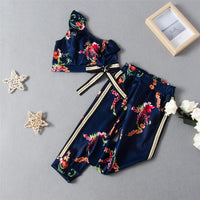 Girls Floral Printed Bow Decor Sleeveless Top & Trousers Wholesale Girls - PrettyKid
