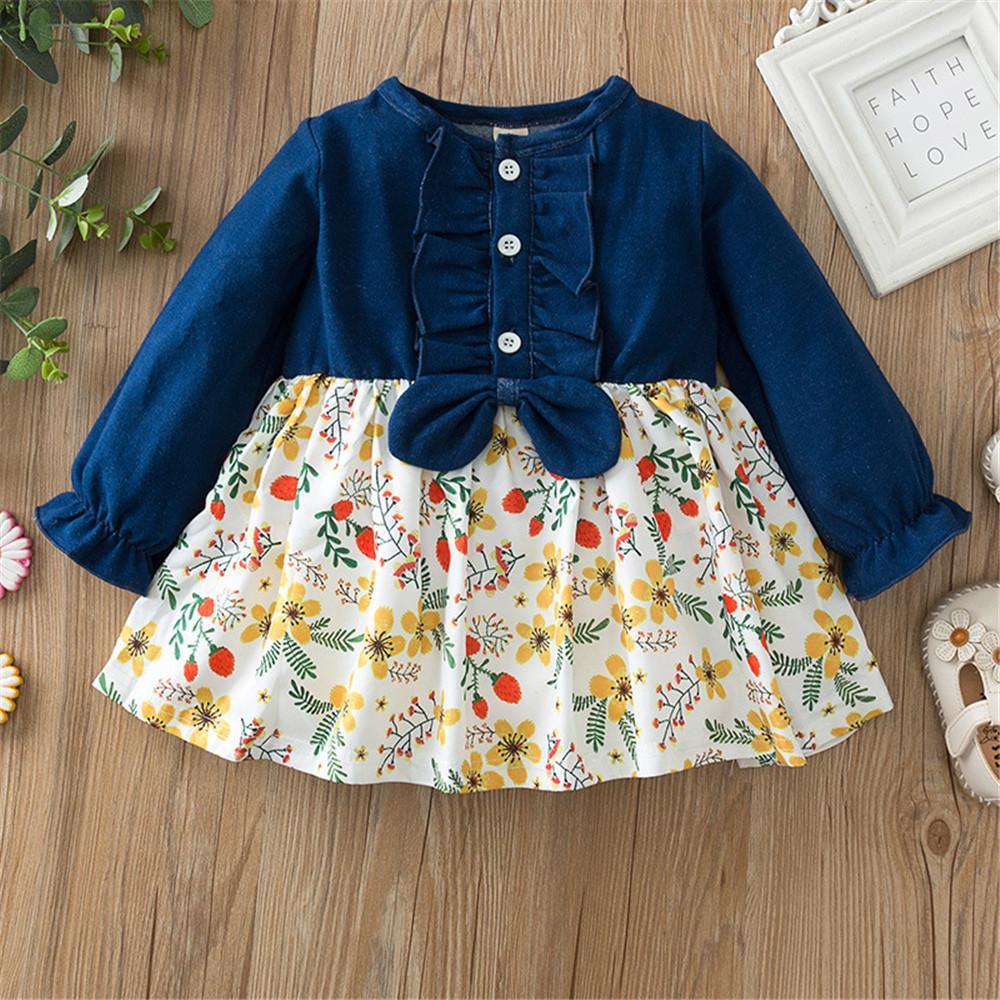 Girls Floral Printed Casual Dress Girls Wholesale Dresses - PrettyKid