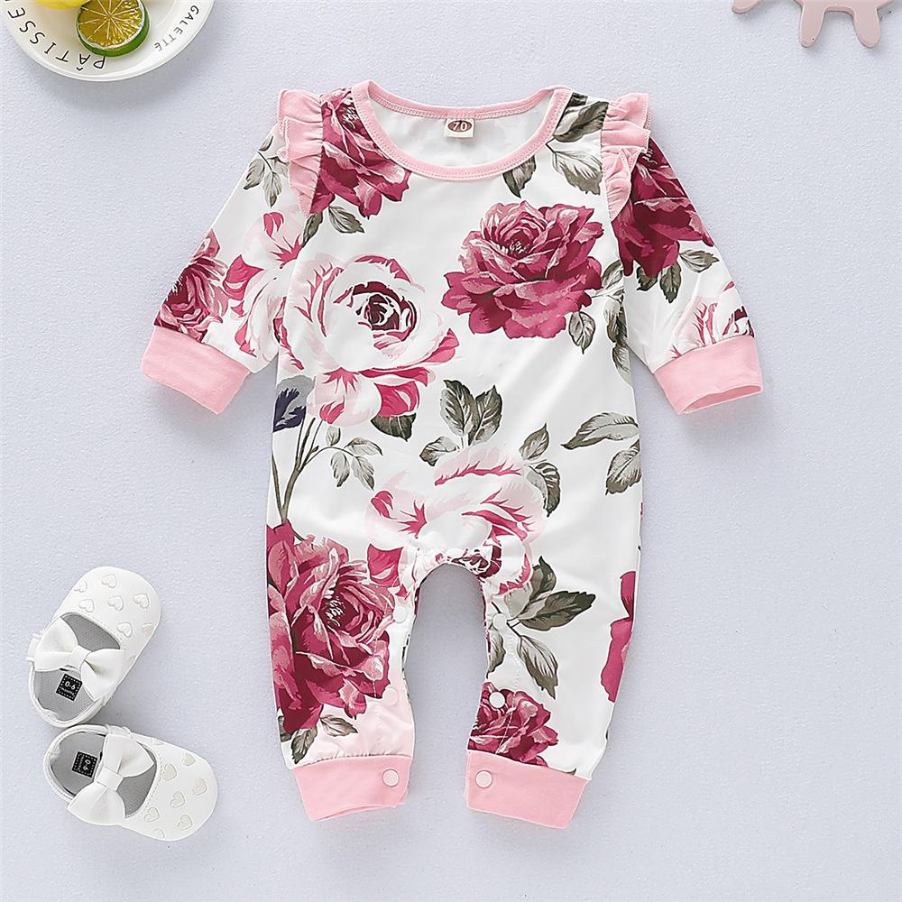 Baby Girls Floral Printed Cotton Long Sleeve Romper Baby Wholesales - PrettyKid