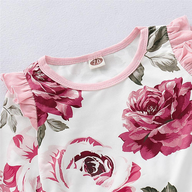 Baby Girls Floral Printed Cotton Long Sleeve Romper Baby Wholesales - PrettyKid