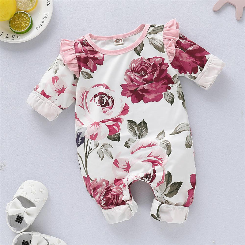 Baby Girls Floral Printed Cotton Long Sleeve Romper Baby Wholesales - PrettyKid