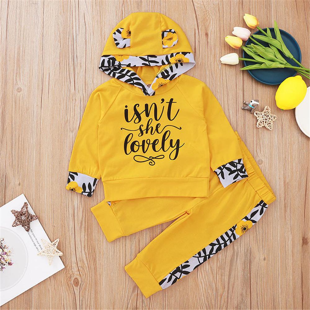 Baby Girls Floral Printed Cute Hooded Top & Trousers Baby Wholesales - PrettyKid