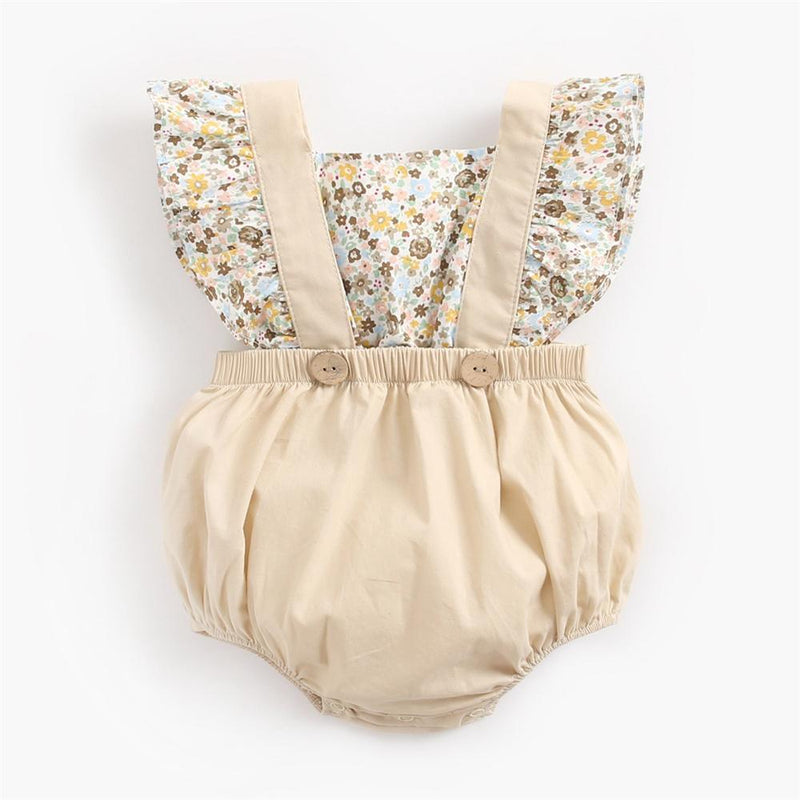 Baby Girls Floral Printed Flying Sleeve Suspender Romper baby childrens western wear wholesale - PrettyKid
