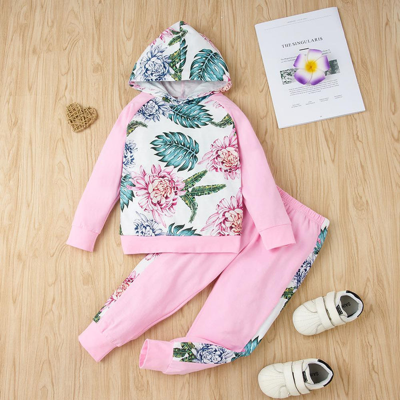 Girls Floral Printed Hooded Long Sleeve Top & Pants Girls Clothing Wholesalers - PrettyKid