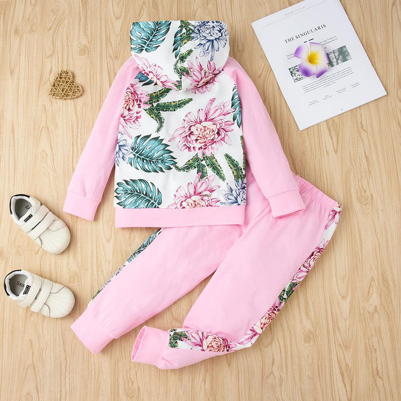 Girls Floral Printed Hooded Long Sleeve Top & Pants Girls Clothing Wholesalers - PrettyKid