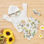 Baby Girls Floral Printed Hooded Long Sleeve Top & Pants & Headband Baby Boutique Wholesale - PrettyKid