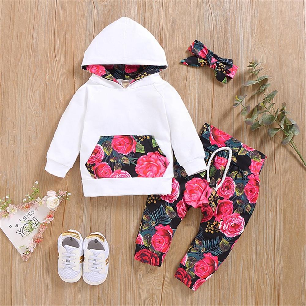 Baby Girls Floral Printed Hooded Long Sleeve Tracksuit Baby Wholesale - PrettyKid