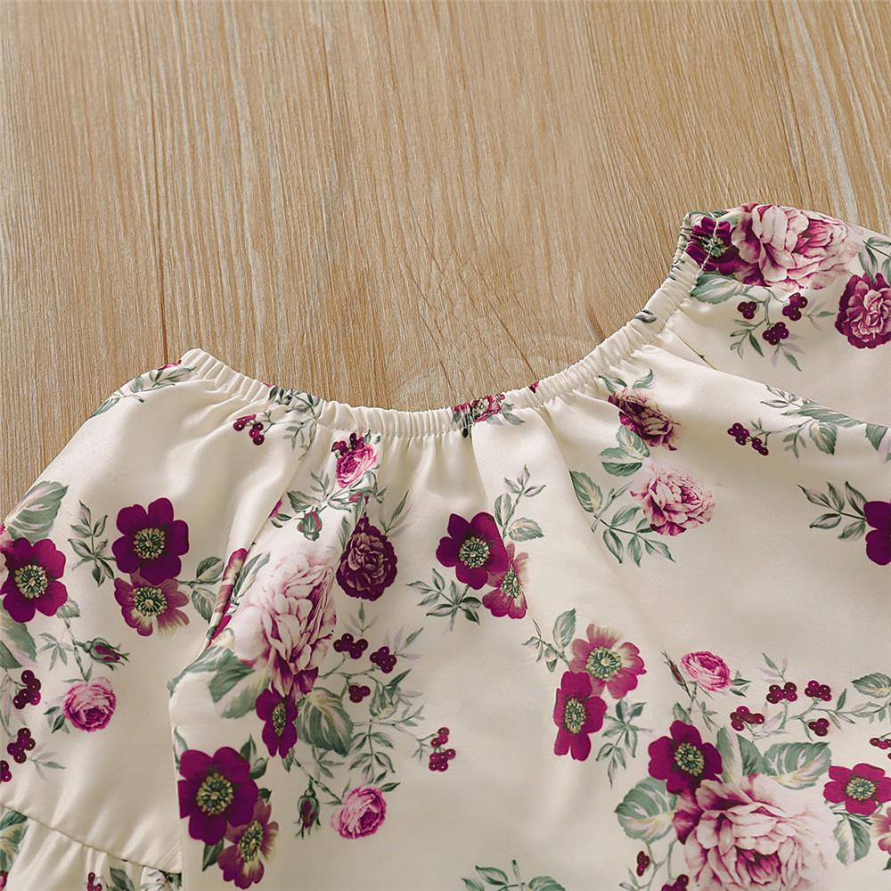 Girls Floral Printed Lace Flared Sleeve Tops & Ripped Pants - PrettyKid