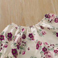 Girls Floral Printed Lace Flared Sleeve Tops & Ripped Pants - PrettyKid