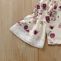 Girls Floral Printed Lace Flared Sleeve Tops & Ripped Pants - PrettyKid