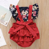 Baby Girls Floral Printed Lace Splicing Summer Romper & Headband Wholesale Baby Boutique Items in bulk - PrettyKid