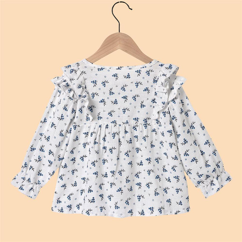 Girls Floral Printed Long Sleeve Button Ruffled Girl Boutique Clothing Wholesale - PrettyKid