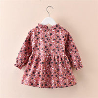 Toddler Girls Floral Printed Long Sleeve Corduroy Dress Girl Wholesale - PrettyKid