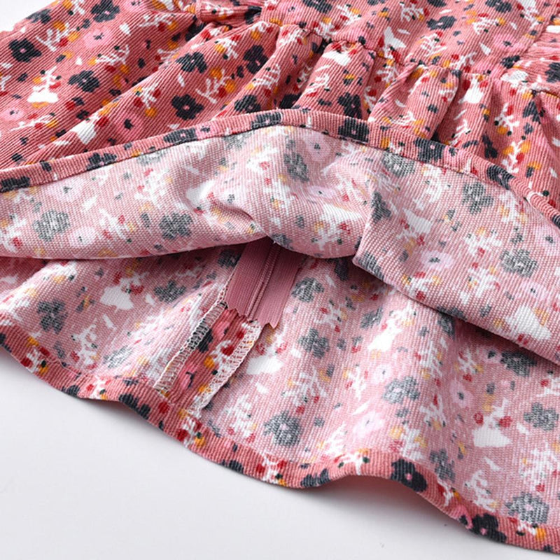 Toddler Girls Floral Printed Long Sleeve Corduroy Dress Girl Wholesale - PrettyKid