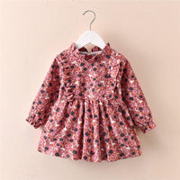 Toddler Girls Floral Printed Long Sleeve Corduroy Dress Girl Wholesale - PrettyKid