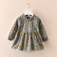 Toddler Girls Floral Printed Long Sleeve Corduroy Dress Girl Wholesale - PrettyKid