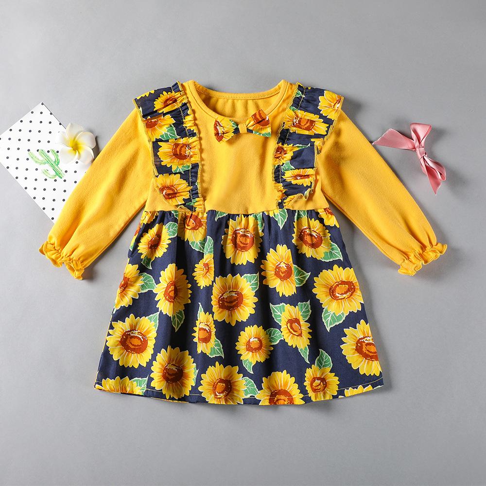 Baby Girls Floral Printed Long Sleeve Dress Wholesale Baby Boutique Items - PrettyKid