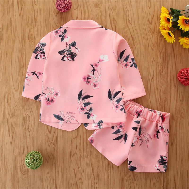 Girls Floral Printed Long Sleeve Jacket & Shorts Girl Boutique Clothing Wholesale - PrettyKid