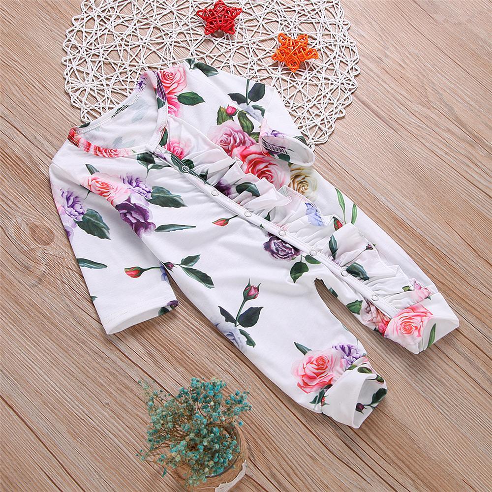 Baby Girls Floral Printed Long Sleeve Romper Wholesale Baby Clothes Suppliers - PrettyKid