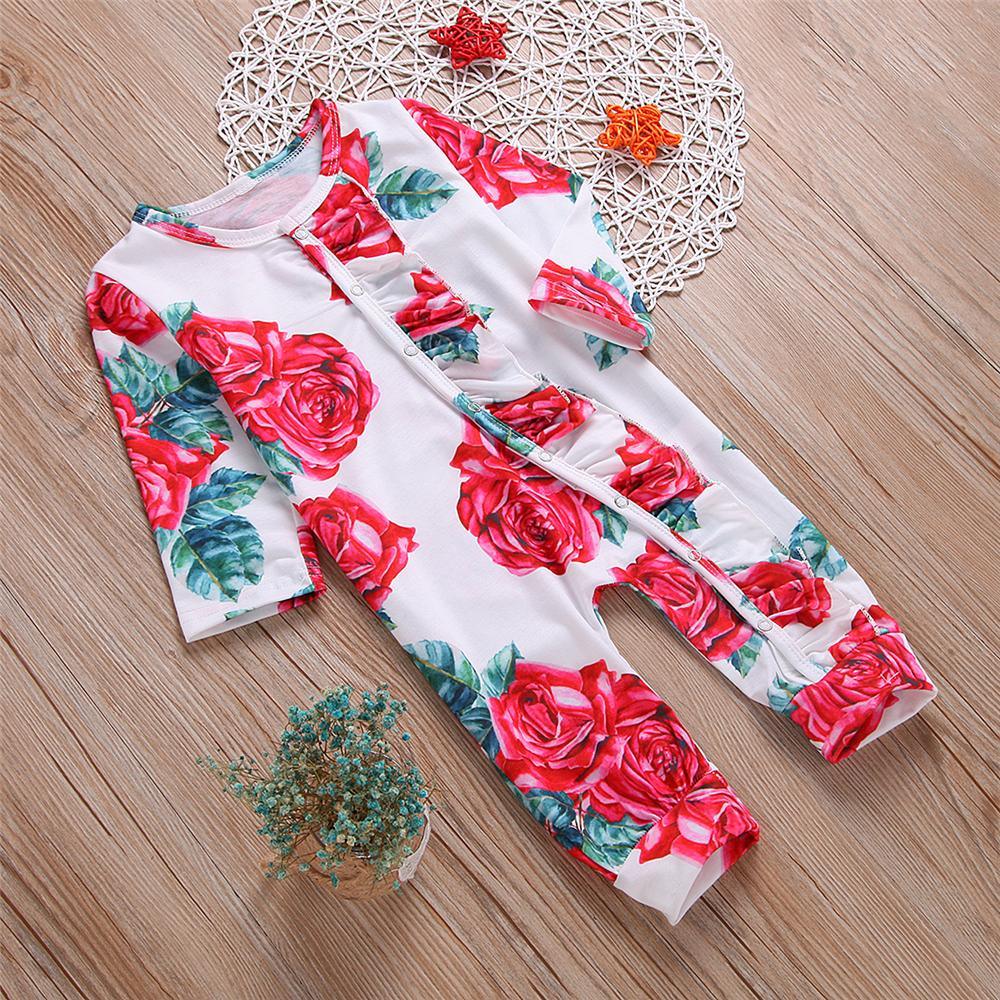 Baby Girls Floral Printed Long Sleeve Romper Wholesale Baby Clothes Suppliers - PrettyKid