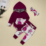 Baby Girls Floral Printed Long Sleeve Romper & Pants & Headband Wholesale - PrettyKid