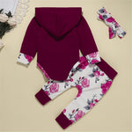 Baby Girls Floral Printed Long Sleeve Romper & Pants & Headband Wholesale - PrettyKid
