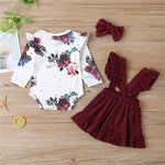 Baby Girls Floral Printed Long Sleeve Romper & Skirt & Headband - PrettyKid