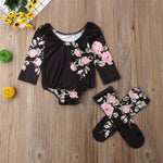 Baby Girls Floral Printed Long Sleeve Romper & Socks Cheap Boutique Baby Clothes - PrettyKid