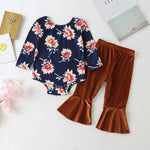 Baby Girls Floral Printed Long Sleeve Romper & Solid Bell Trousers Baby Wholesales - PrettyKid