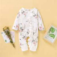 Baby Girls Floral Printed Long Sleeve Rompers - PrettyKid