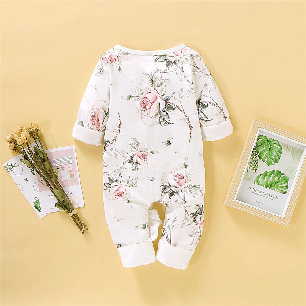 Baby Girls Floral Printed Long Sleeve Rompers - PrettyKid