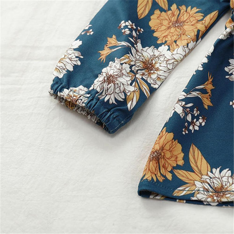 Girls Floral Printed Long Sleeve Ruffle Blouse & Solid Pants - PrettyKid