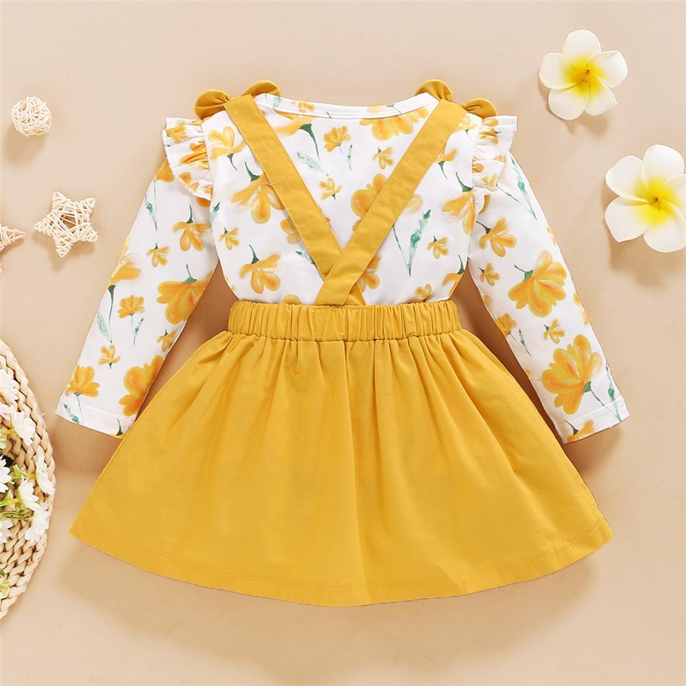 Girls Floral Printed Long Sleeve T-shirt Suspender Skirt Girls Clothing Wholesalers - PrettyKid